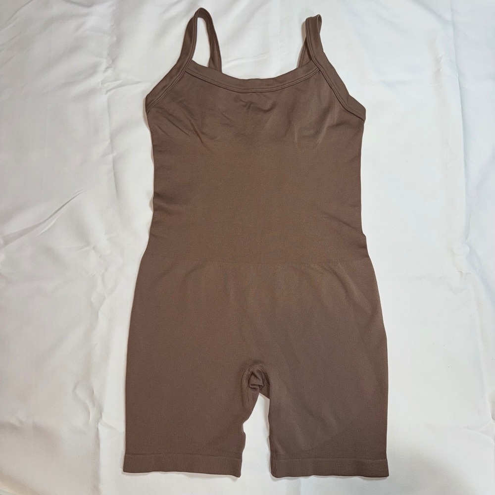 Mono B Brown Seamless Compression Bodysuit Romper Sculpting Womens Size S/M